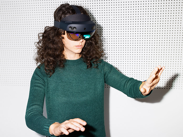 Employee wearing VR glasses